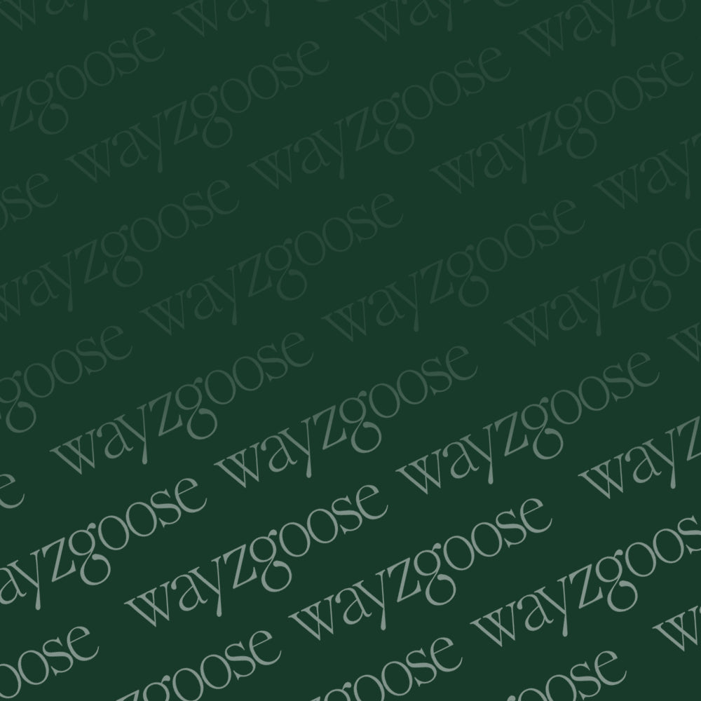 Repeating pattern of 'wayzgoose' text logo on a green background